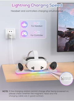 RATSAW Charging Dock for Meta Quest 3S/3 Magnetic Charging Station for Oculus Quest 3S/3 Accessories with RGB Light Charging Stand for VR Headset and Controller with 2 Rechargeable Batteries  - Image 4