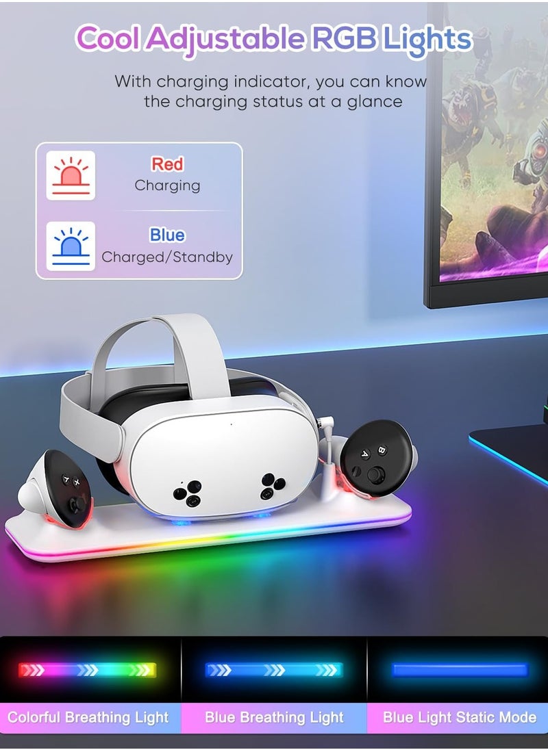RATSAW - Charging Dock for Meta Quest 3S/3 Magnetic Charging Station for Oculus Quest 3S/3 Accessories with RGB Light Charging Stand for VR Headset and Controller with 2 Rechargeable Batteries - Image 1