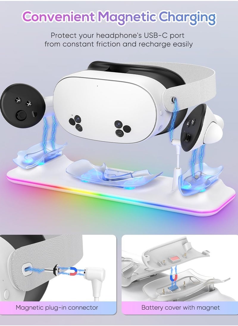 RATSAW - Charging Dock for Meta Quest 3S/3 Magnetic Charging Station for Oculus Quest 3S/3 Accessories with RGB Light Charging Stand for VR Headset and Controller with 2 Rechargeable Batteries - Image 1