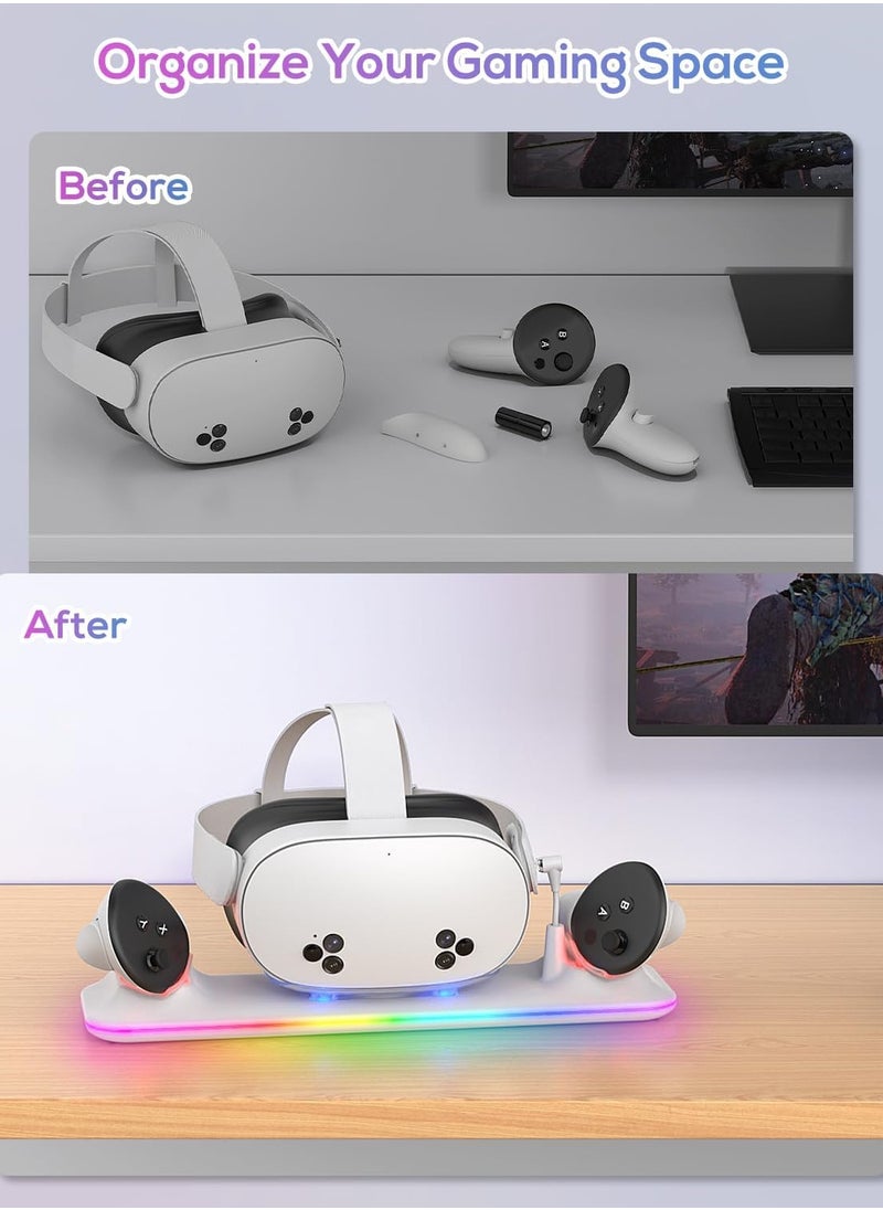 RATSAW - Charging Dock for Meta Quest 3S/3 Magnetic Charging Station for Oculus Quest 3S/3 Accessories with RGB Light Charging Stand for VR Headset and Controller with 2 Rechargeable Batteries - Image 1