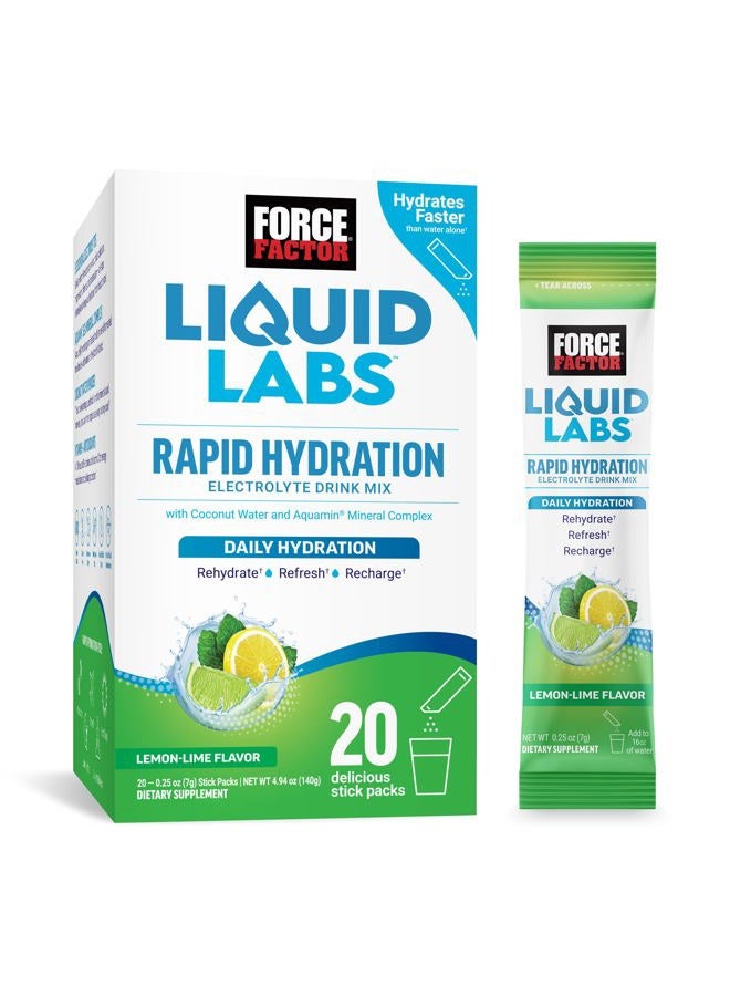 FORCE FACTOR Liquid Labs Electrolytes Powder Packets—Lemon Lime—Hydration Packets to Make Electrolyte Water with 5 Essential Electrolytes, Vitamins, Minerals, and Antioxidants, 20 Stick Packs - Image 1