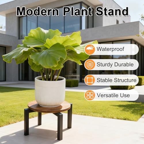 Vigordream Plant Stand Indoor Heavy Duty Sturdy Metal Plant Holder Wooden plant Stool Single Plant Pot Stand Low Short Planter Stand - Image 3