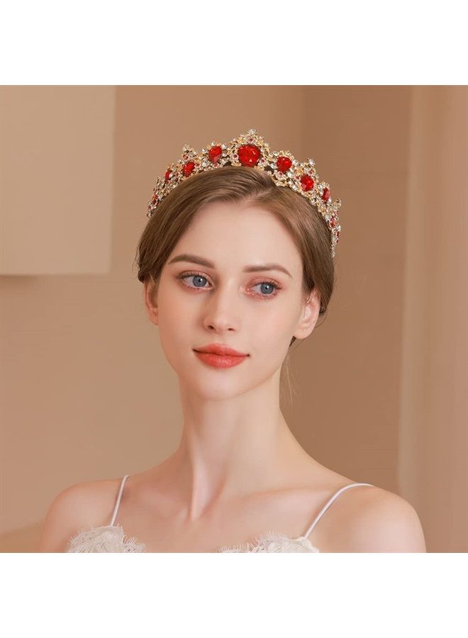 Tiaras Crown for Women, Rhinestone Queen Crowns Wedding Party Tiaras Crowns Headband (Red)