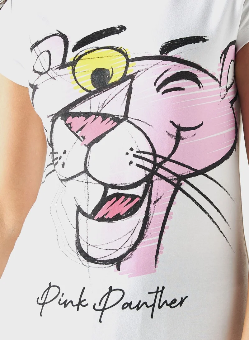 اس بي كاركترز Pink Panther Print T-Shirt