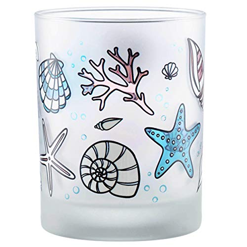 Culver Coastal Decorated Frosted Double Old Fashioned Tumbler Glasses, 13.5-Ounce, Gift Boxed Set of 2 (Seashells) - Image 2