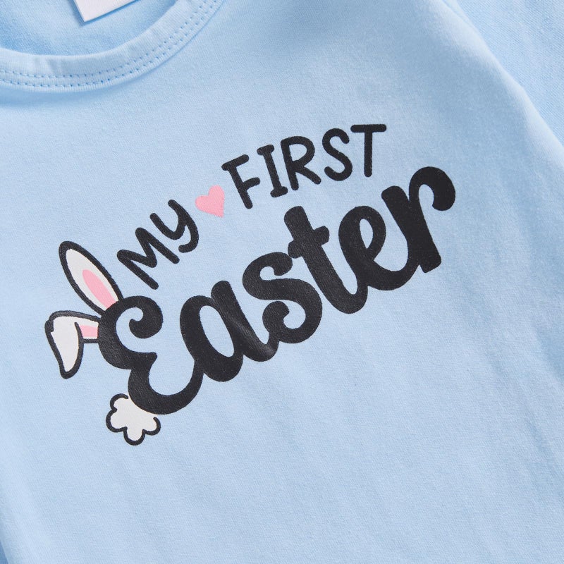 BeQeuewll Newborn Baby Girl Easter Outfit Bunny Clothes Long Sleeve Romper+Bloomers Tutu Skirt+Socks+Headband 4Pcs (First Easter, 0-3 Months) - Image 5
