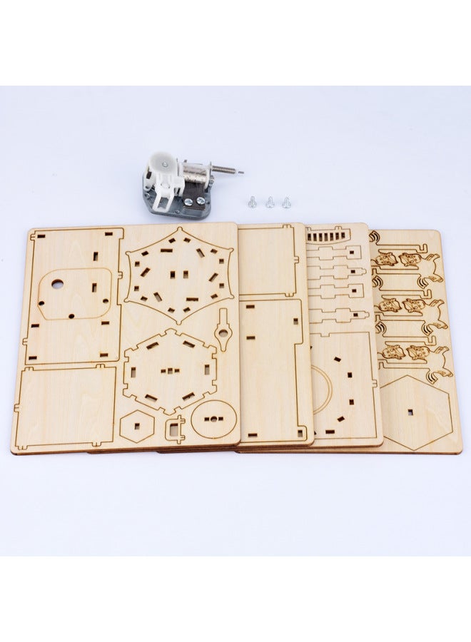 A Generation Of Wooden 3D Three-dimensional Jigsaw Puzzle Children's Toys Carousel Wind-up Eight-tone Box Pen Container-Color:BYH304 Carousel-Coil Music Box Pen Holder - Image 3