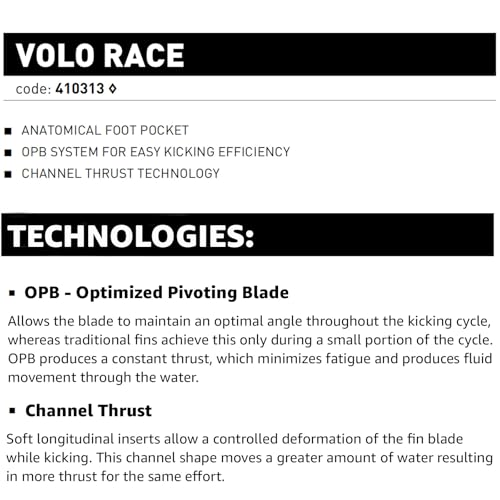 Mares Unisex Adults Volo Race Fins - Durable Versatile Swimming Flippers with Closed Anatomical Foot Pocket for Scuba Diving, Yellow, 38 - Image 3