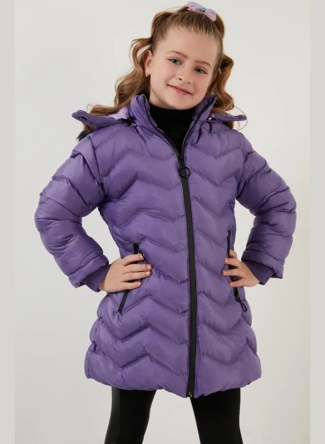 ليلا معطف شتوي بغطاء رأس قابل للإزالة بياقة فرو صناعي مبطنة بالقطيفة للبنات