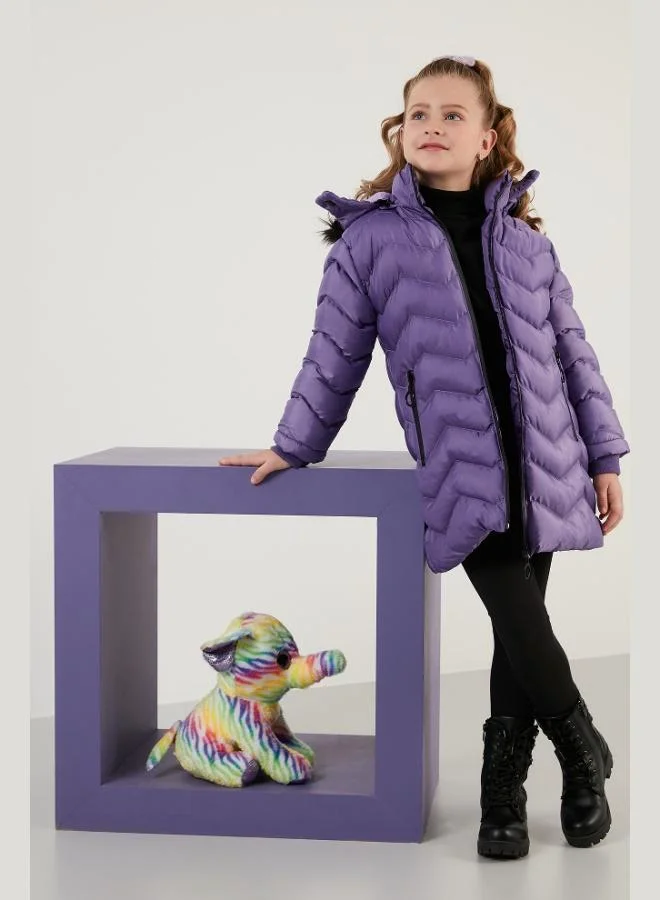 ليلا معطف شتوي بغطاء رأس قابل للإزالة بياقة فرو صناعي مبطنة بالقطيفة للبنات