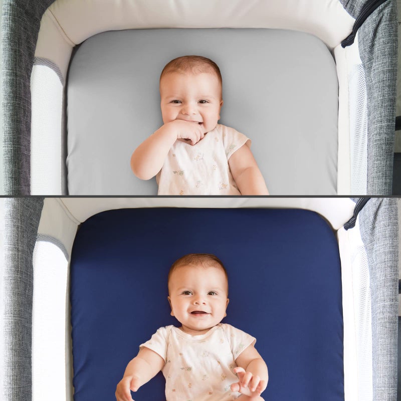 Biloban Baby Bassinet Sheets 4 Pack Compatible with SNOO Smart Sleeper and Chicco LullaGo Anywhere Portable Bassinet, Ultra Soft & Skin-Friendly, Grey and Navy Blue - Image 5