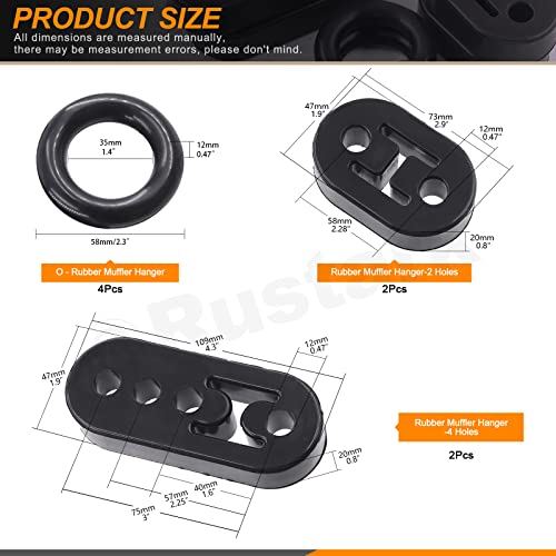 Rustark 8Pcs Car Exhaust Rubber Hangers Muffler in 2 Holes and 4 Holes with High Density Rubber Muffler O Ring, Insulator Muffler Bracket Bushing Mount for Car Truck - Image 2