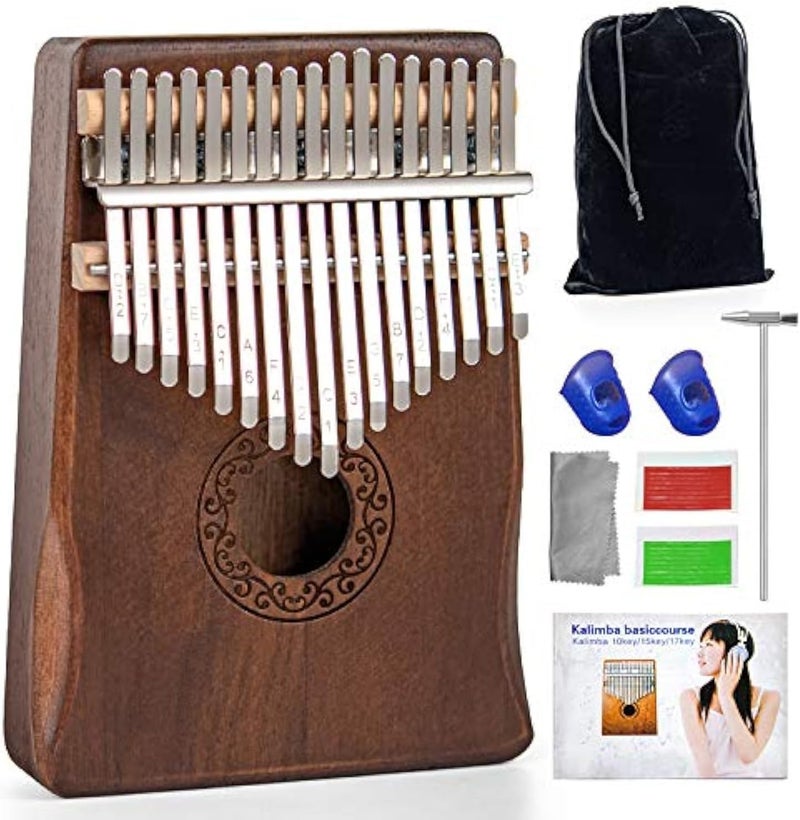 Ucuber Kalimba Thumb Piano 17 Keys, Solid Wood Thumb Piano for Beginners Adults, Portable Finger Piano with Instruction - Ideal Musical Gift for Relaxation - Image 1