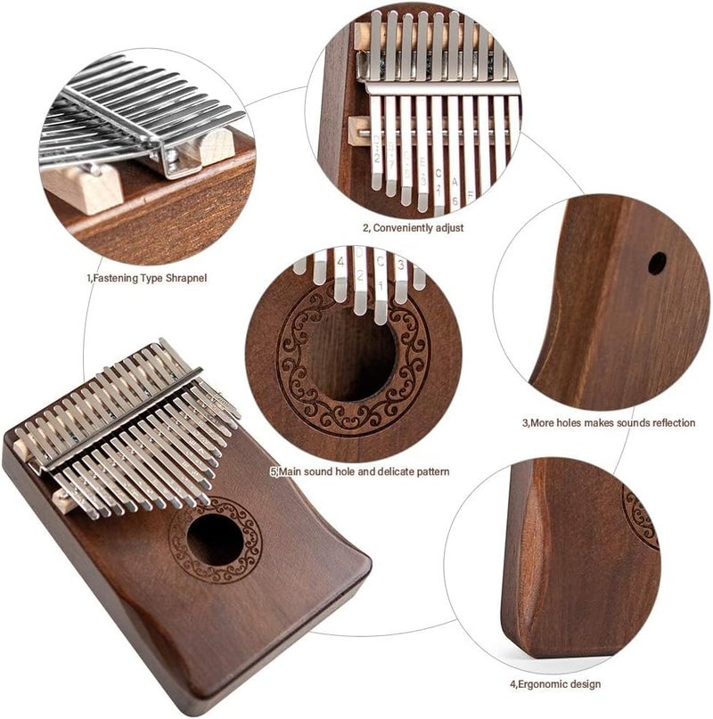 Ucuber Kalimba Thumb Piano 17 Keys, Solid Wood Thumb Piano for Beginners Adults, Portable Finger Piano with Instruction - Ideal Musical Gift for Relaxation - Image 4