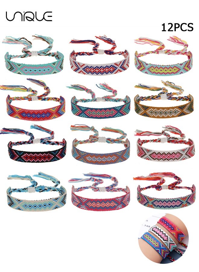 Unique 12 - Piece Nepal Woven Friendship Bracelets Adjustable Braided Bracelets Woven Bracelet String Friendship Bracelets with a Sliding Knot Closure for Women Girls Kids  - Image 1