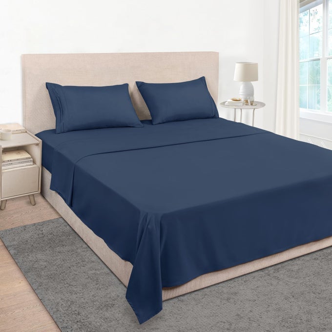 FULL SIZE SHEETS 1800TC LUXURY FULL SHEETS WITH 16 INCH DEEP POCKET PREMIUM BEDDING COLLECTION EXTRA SOFT BREATHABLE WRINKLE FADE STAIN RESISTANT 4 PIECE FULL NAVY
