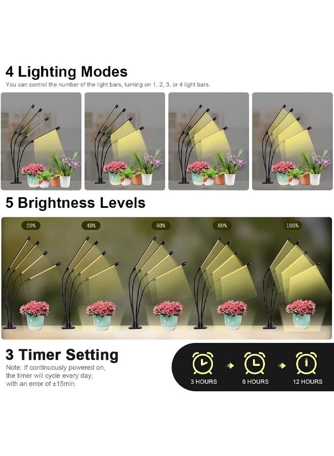 DUNISO EM Grow Lights for Indoor Plant Full Spectrum with 80 LED Grow Lamps Beads，Adjustable Gooseneck, Timer 3/6/12H, 4 Modes, 5 Brightness Levels  - Image 3