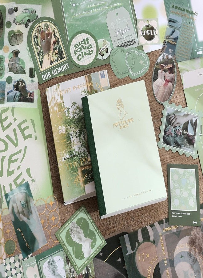 ييفيلي مجموعة أدوات سكرابوكينغ YIFELY Paper Vintage Aesthetic، تتضمن دفتر ملاحظات، وأدوات كتابة، ودفتر ملاحظات A6 بصفحات مربعة، هدية مثالية لتدوين اليوميات (شعر جزيرة ميستي، أخضر). - Image 3