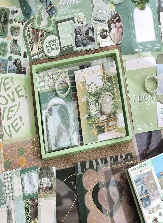 ييفيلي مجموعة أدوات سكرابوكينغ YIFELY Paper Vintage Aesthetic، تتضمن دفتر ملاحظات، وأدوات كتابة، ودفتر ملاحظات A6 بصفحات مربعة، هدية مثالية لتدوين اليوميات (شعر جزيرة ميستي، أخضر). - Image 5