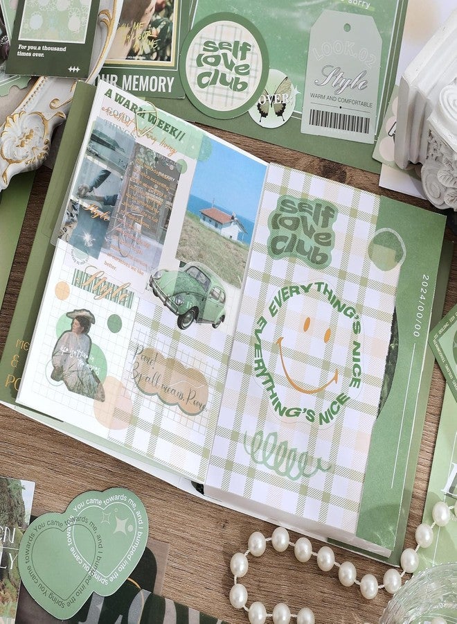 ييفيلي مجموعة أدوات سكرابوكينغ YIFELY Paper Vintage Aesthetic، تتضمن دفتر ملاحظات، وأدوات كتابة، ودفتر ملاحظات A6 بصفحات مربعة، هدية مثالية لتدوين اليوميات (شعر جزيرة ميستي، أخضر). - Image 2