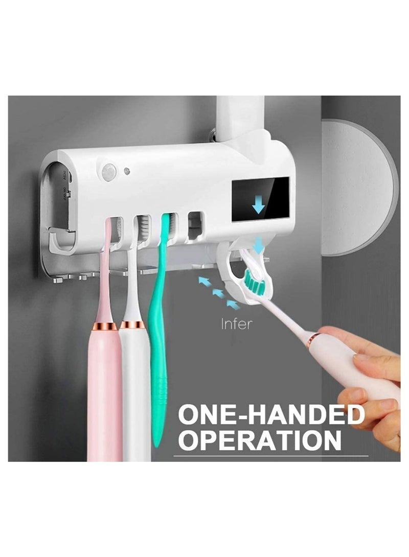 Smart Toothbrush Holder and Toothpaste Dispenser, Bathroom Toothbrush Holder Wall Mounted Toothpaste Dispenser with Rechargeable Solar Powered Rechargeable, USB Charging for Family Bathroom - Image 2