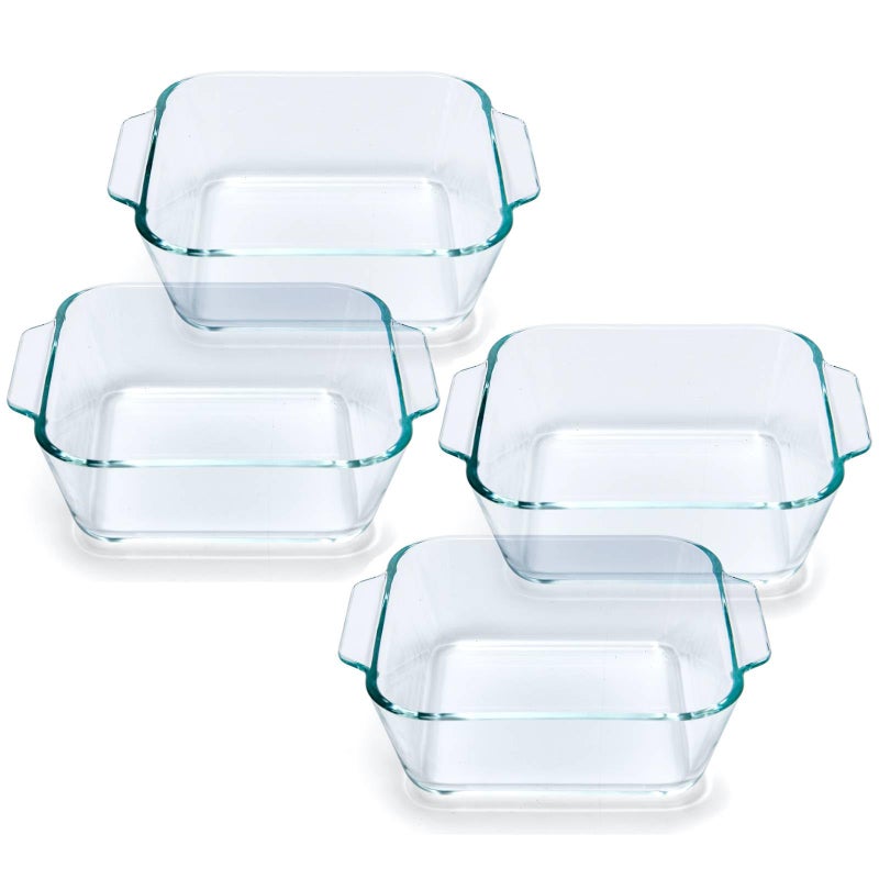Yomvzake Small Casserole Dishes 4 Pack, 5 Inch Glass Square Baking Dish Individual Portion Baking Pan for Oven Microwave Air Fryer Square Egg, Clear Prep Bowls with Handle - Image 1