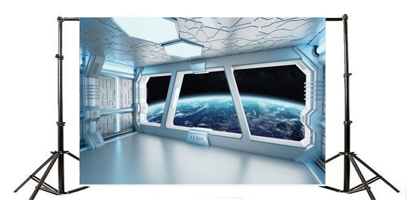 AOFOTO 10x7ft Spaceship Interior Backdrop Space Station Spacecraft Cabin Window View On Earth Background Futuristic Science Fiction Universe Outer Space Exploration Room Decors Photo Shoot Props - Image 4