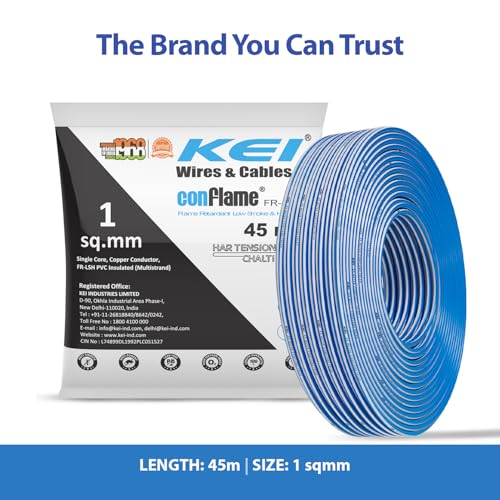KEI CONFLAME FRLSH 1 sqmm 1 Core Copper Heat Resistant Flame Retardant Low Smoke & Halogen - Lead Free House Wire for Domestic & Industrial Electrical Wiring (Blue, 45 Meters) - Image 2