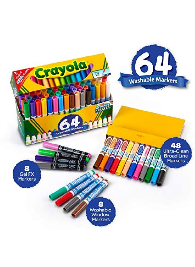 Crayola Washable Marker Set Gift For Kids Gel Markers Window Markers Broad Line Markers 64Count - Image 3