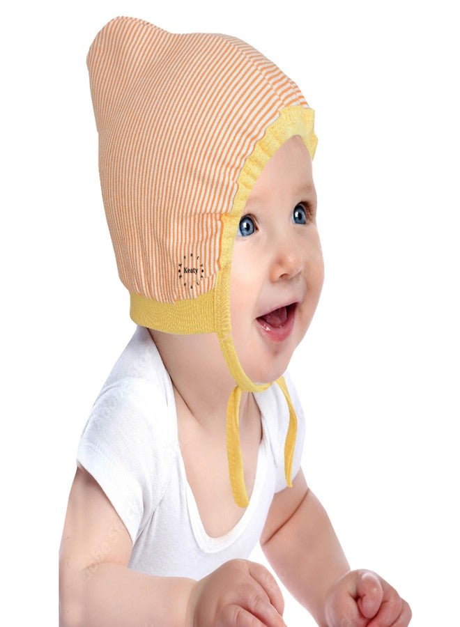 KEATY New Born Baby Boys and Girls Double Layer Hosiery Cotton Tie Knot Cap| Unisex Multicolor Topi| Adjustable Head Protect Baby Hat Pack of 3 (in, Age, 18 Months, 24 Months, Baby Boys, Line Cap) - Image 3