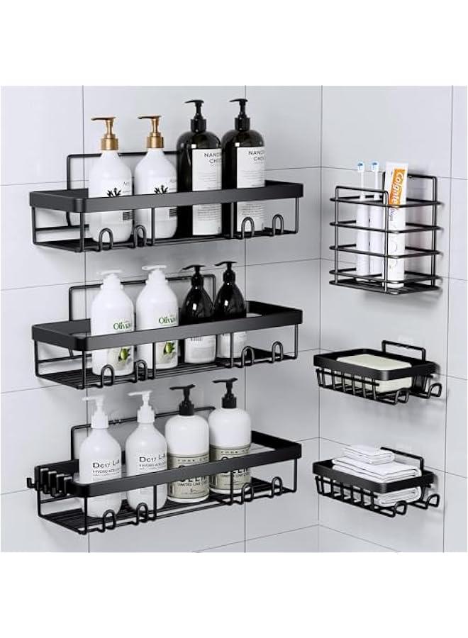 هوكور حامل دش من سابوولف، منظمات دش الحمام، ارفف دش سوداء للدش الداخلي، سلال رف حائط من الستانلس ستيل مثبتة على الحائط والمواد اللاصقة - Image 1