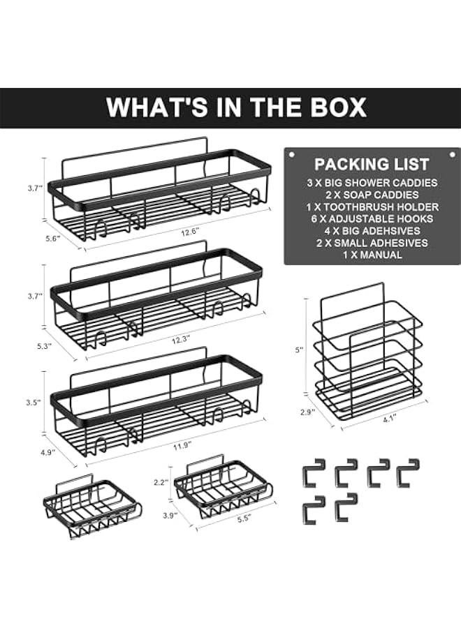 هوكور حامل دش من سابوولف، منظمات دش الحمام، ارفف دش سوداء للدش الداخلي، سلال رف حائط من الستانلس ستيل مثبتة على الحائط والمواد اللاصقة - Image 2