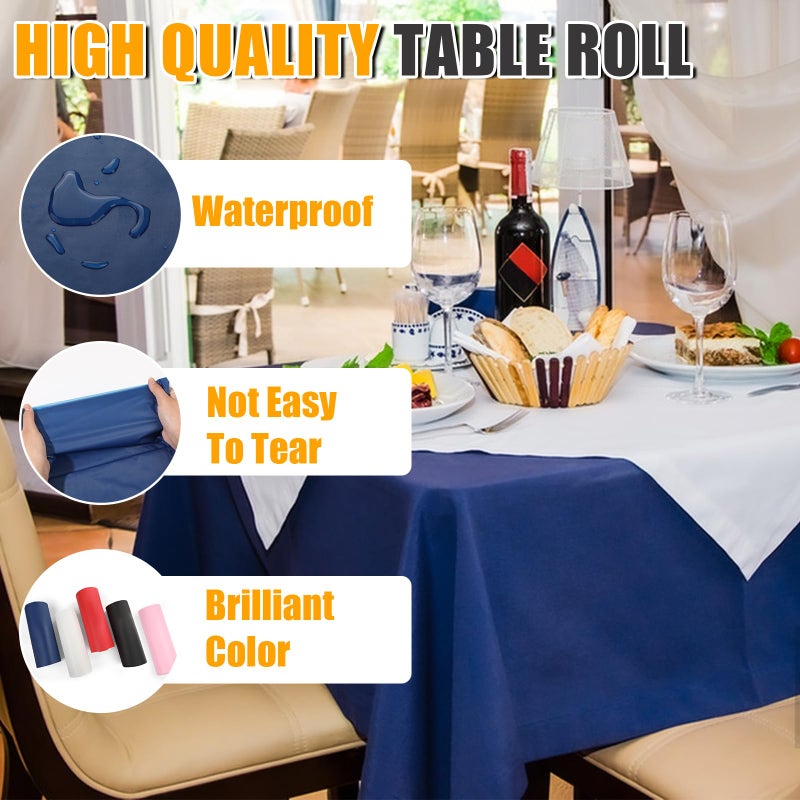 RowinsyDD 54 in X 300 FT Blue Plastic Table Cover Roll with Slide Cutter, Cuts Up to 36 Rectangle 8 Feet Disposable Plastic Table Cloths, Disposable Table Cover Roll for Dinning, Parties, BBQ, Wedding, Outdoor - Image 3