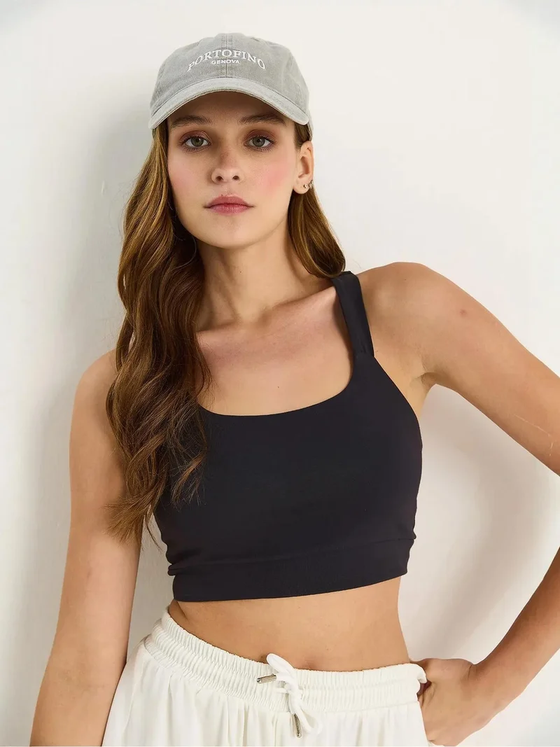 Bianco Lucci Dark Grey LUCCI Fitted Square Collar Crop Blouse for Women | Best Price UAE