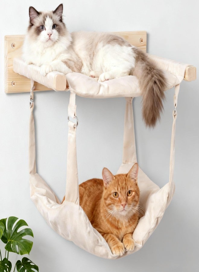 JSPYFITS Wooden Cat Furniture Wall Mounted, Double Layer Hammock, Large Size 18.9″ Removable Multi-Function Cat Bed for Sleep/Play/Climb, Kitten Window Perch, Easy DIY Installation(Beige) - Image 1