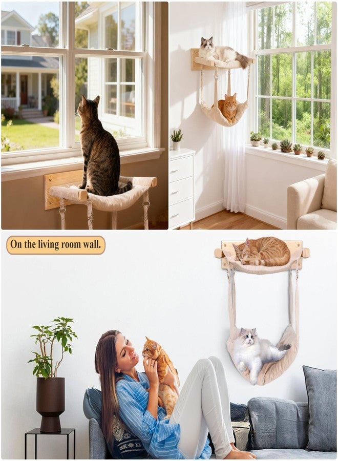 JSPYFITS Wooden Cat Furniture Wall Mounted, Double Layer Hammock, Large Size 18.9″ Removable Multi-Function Cat Bed for Sleep/Play/Climb, Kitten Window Perch, Easy DIY Installation(Beige) - Image 5