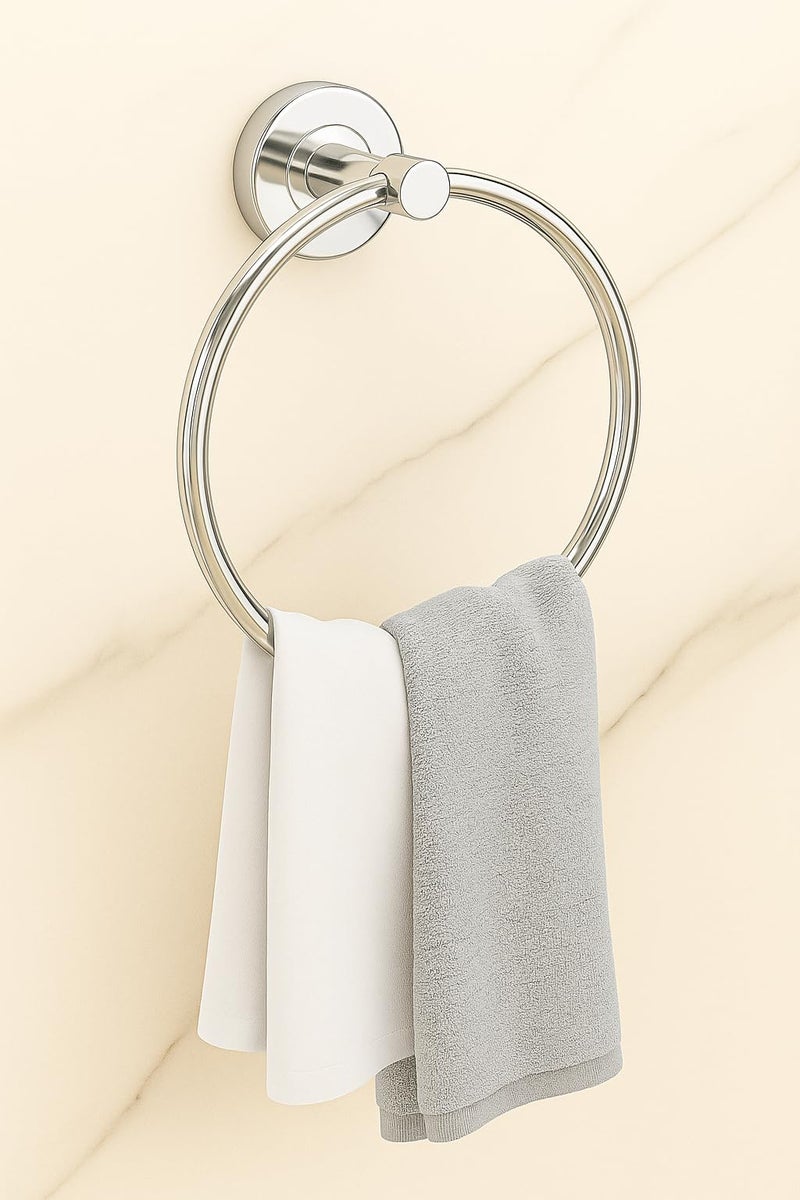 ZUCUR Stainless Steel Napkin & Towel Ring Holder for Bathroom & Kitchen | Wall Mounted, Rust Proof, Chrome Finish (Round) - Image 1
