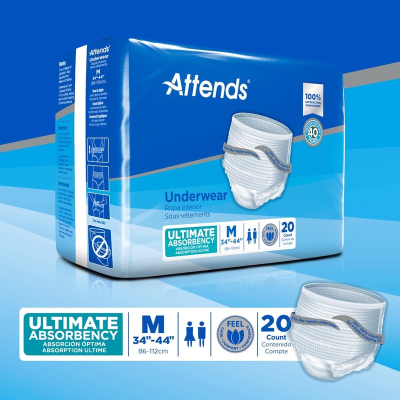 Attends Underwear for Adult Incontinence Care with Quickdry Channels Ultimate Absorbency Unisex Medium 20 Count x4 - Image 4