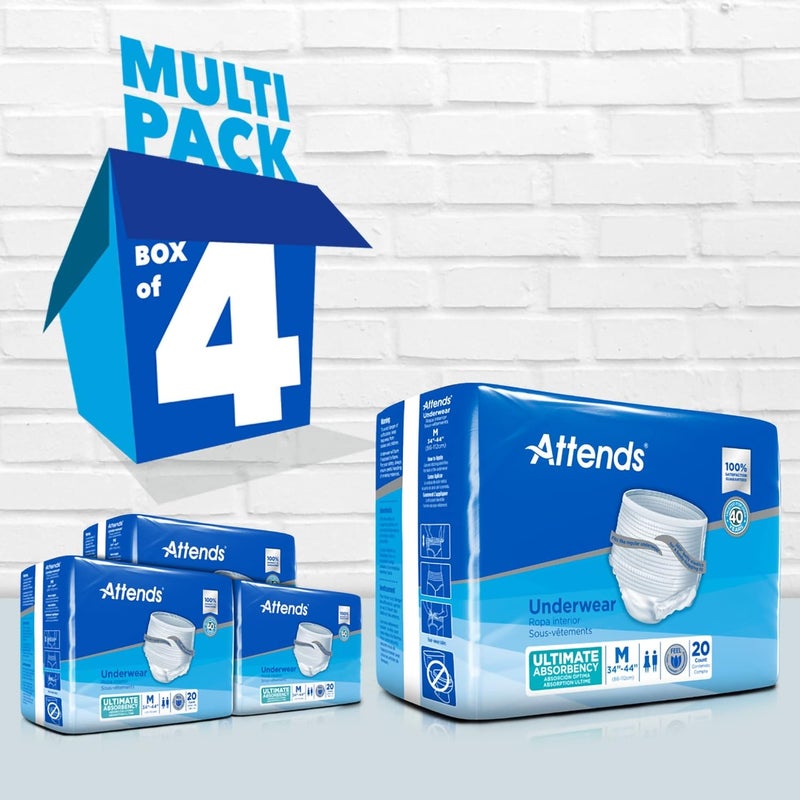Attends Underwear for Adult Incontinence Care with Quickdry Channels Ultimate Absorbency Unisex Medium 20 Count x4 - Image 3
