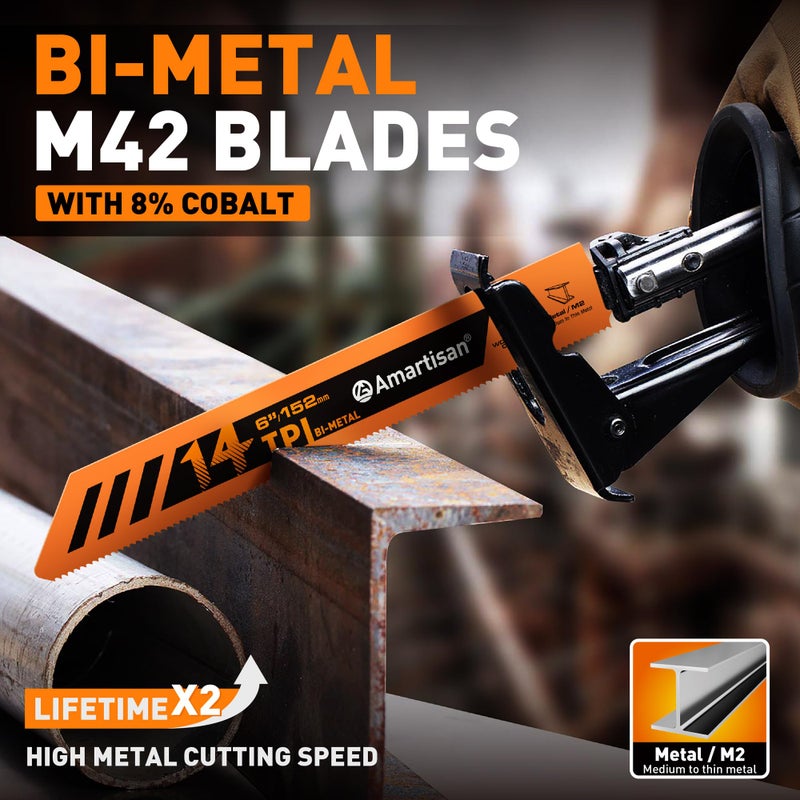AMARTISAN 5-Piece 6 Inch 14TPI Heavy Metal Cutting Reciprocating Saw Blades,Suitable for Metal Cutting, Pipes, and Steel Bars - Image 4