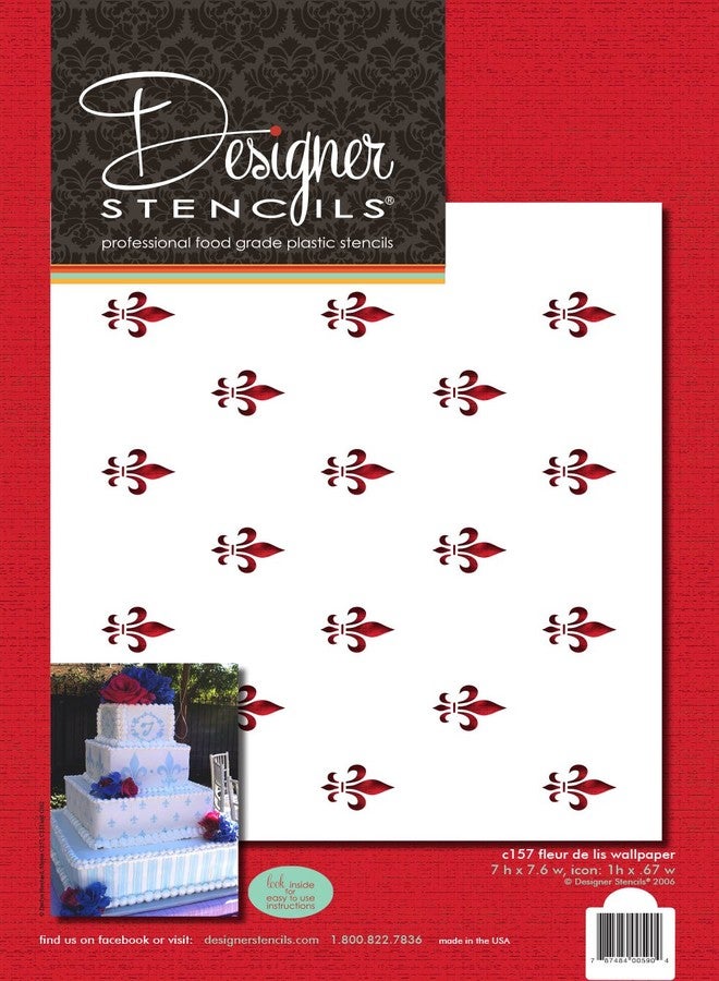 Designer Stencils C157 Fleur De Lis Miniprint Cake Stencil, Beige/semi-transparent - Image 1
