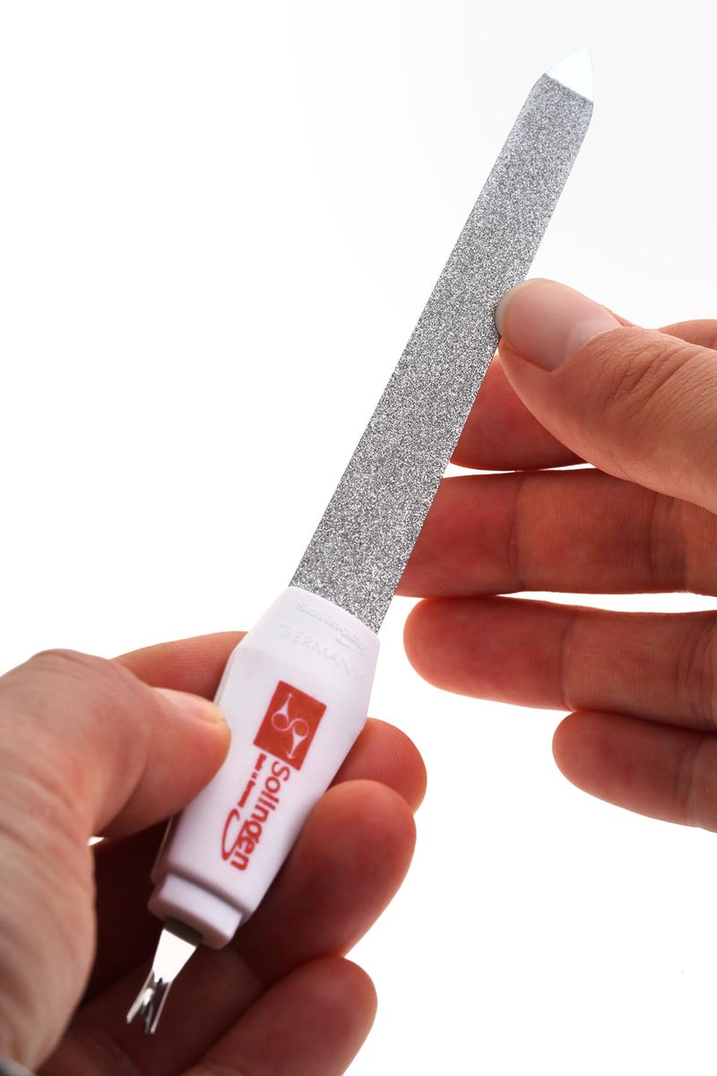 Solingen Germany 2-in-1 Nail File & Cuticle Trimmer | Stainless Steel Sapphire Fingernail & Toenail File for Manicure & Pedicure | Durable Professional Tool - Image 3