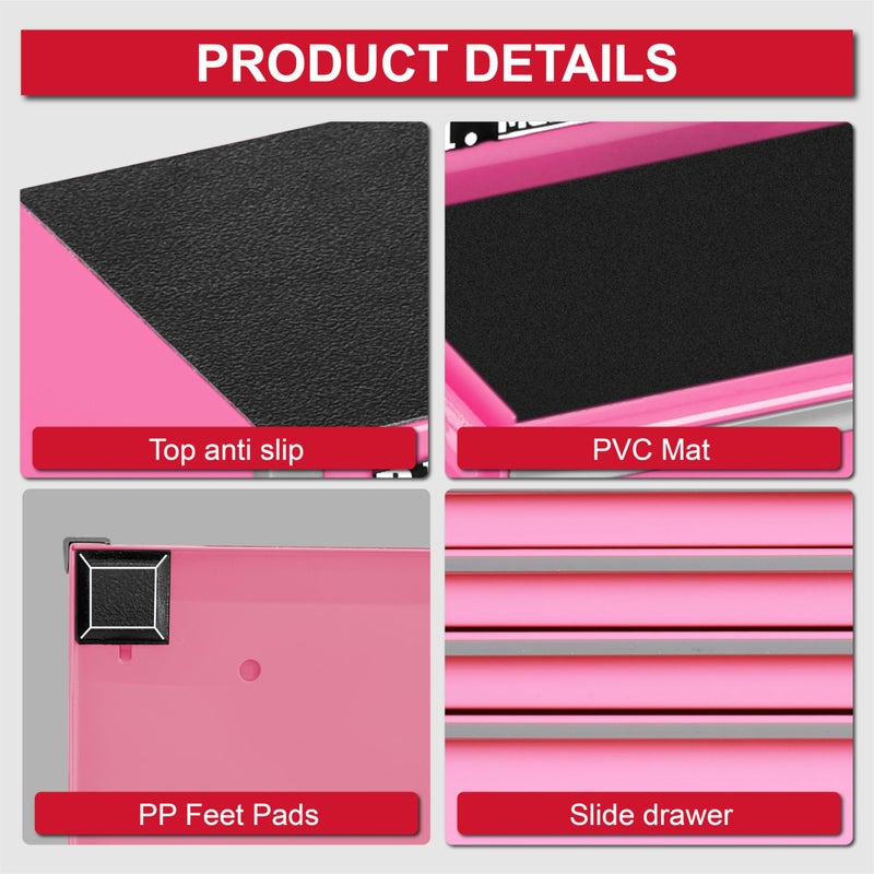 PIT P.I.T. Mini Pink Tool Box, Portable 5-Drawer Micro Roll Cab Steel Tool Box with Liner, Pink Small Tool Case for Tools Storage, Home DIY - Image 3