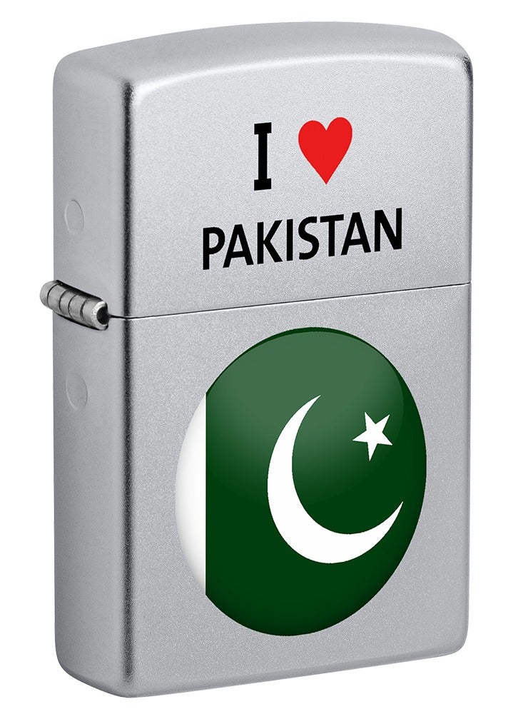 Zippo I Love Pakistan Design Satin Chrome Windproof Lighter - Image 1