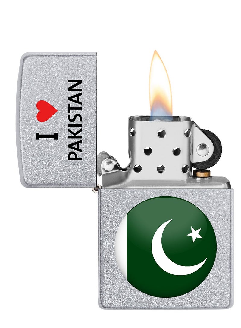Zippo I Love Pakistan Design Satin Chrome Windproof Lighter - Image 2