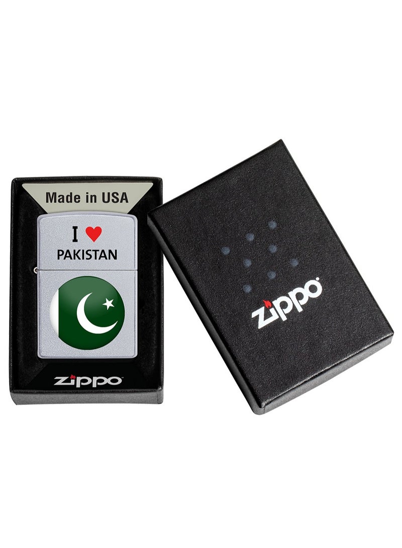 Zippo I Love Pakistan Design Satin Chrome Windproof Lighter - Image 3