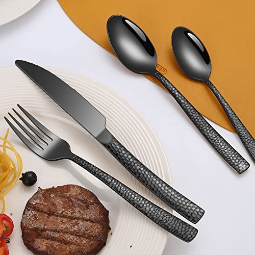 Remoxye 40-Piece Silverware Set, Black Hammered Stainless Steel Flatware Sets for 8, Food-Grade Tableware Set, Including Fork Knife Spoon Set, Durable Home Kitchen Cutlery Sets, Dishwasher Safe - Image 4
