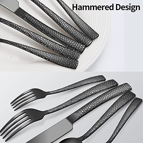 Remoxye 40-Piece Silverware Set, Black Hammered Stainless Steel Flatware Sets for 8, Food-Grade Tableware Set, Including Fork Knife Spoon Set, Durable Home Kitchen Cutlery Sets, Dishwasher Safe - Image 5