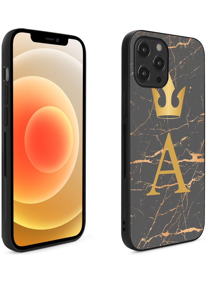 NIBEMINENT Golden A Letter Black Marble Protective Case Cover For Apple iPhone 12 Pro Max Multicolour - Image 1