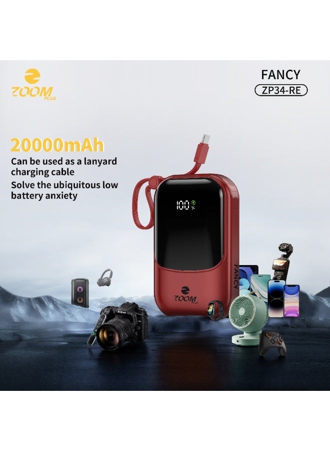 ZOOM PLUS Fancy Power Bank 20000mAh PD 22.5W Fast Charging, Built-in Cable, Digital Display, Compact Portable Charger for iPhone, Android & USB-C Devices – Model ZP34-B - Image 1